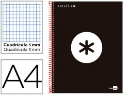 Cuaderno espiral Liderpapel Antartik A-4 tapa forrada 120h micro 100g c/5mm. color negro